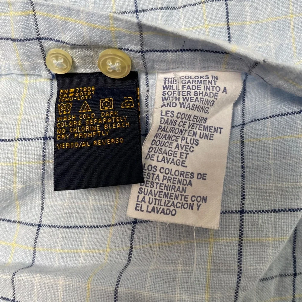 Tommy Hilfiger 100% Linen Button Down Mens Large Blue‎ Shirt Golf Summer Preppy